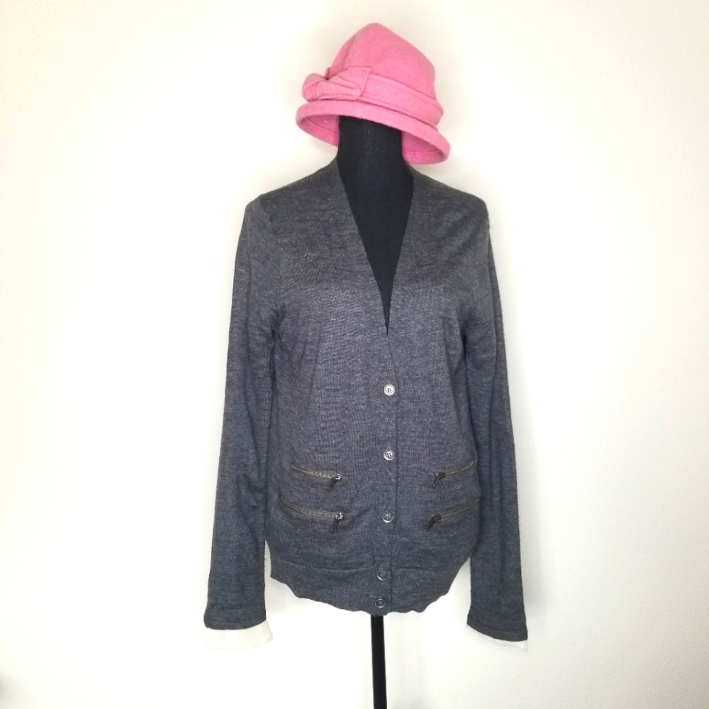 Wallace wool blend lined gray cardigan sweater L